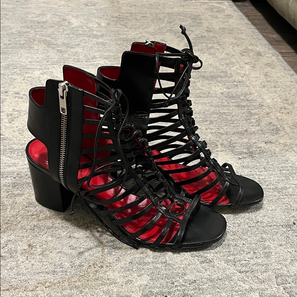 Cesare Paciotti Black and Red Caged Heels